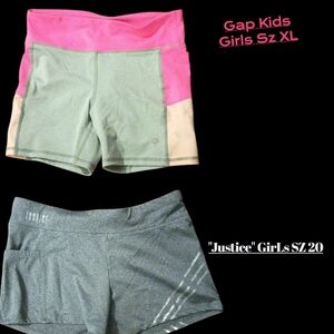2pc KIDS GAP Girls XL Colorblock Pink, Mint & Beige Athletic Shorts AND JUSTICE